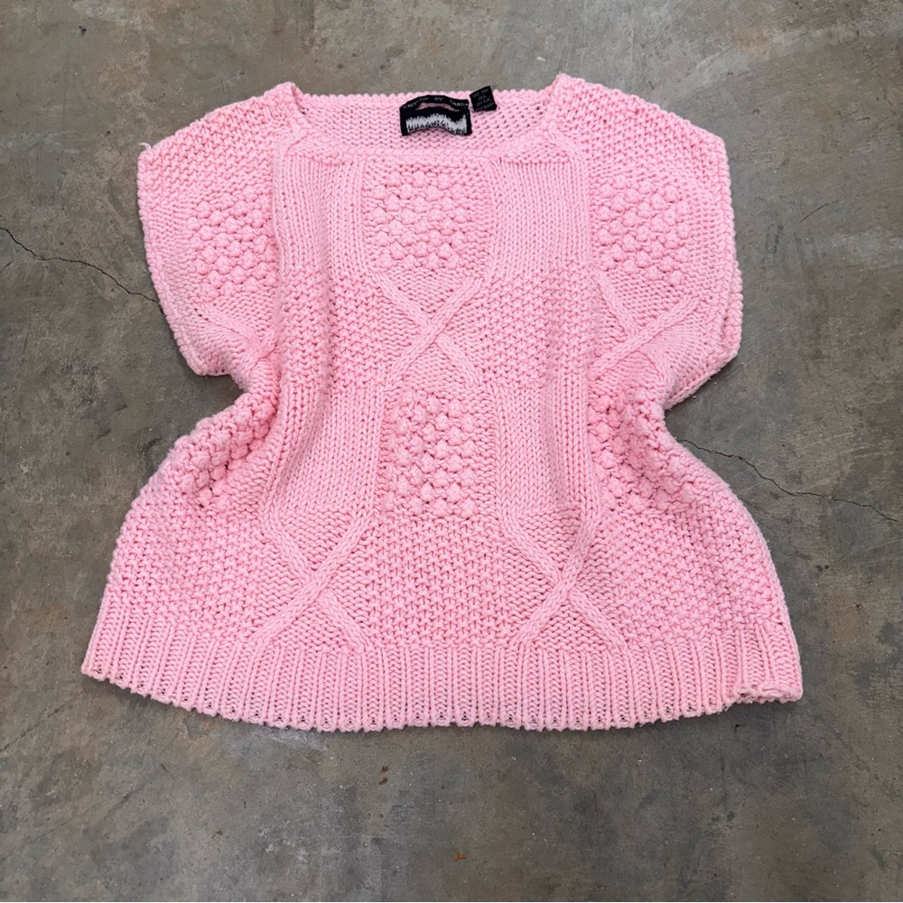 Bramble Lane Vintage Hand Knit Pink Ramie Blend Sweater Vest Womens Large
